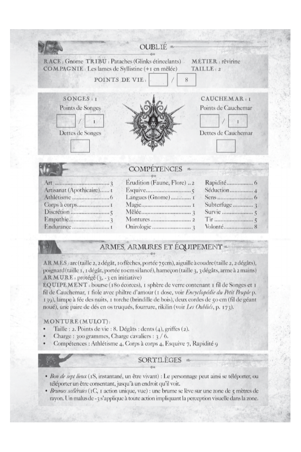 Feuilles de six prétirés pour les Oubliés