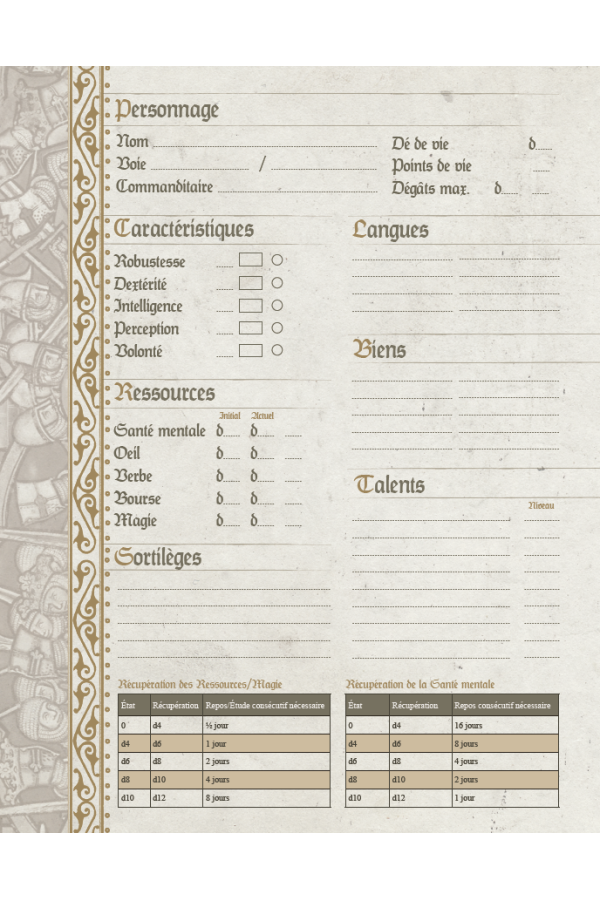 Feuilles de personnages Cthulhu Tenebris