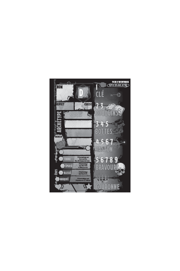 Dédales - Bloc de feuilles de personnages