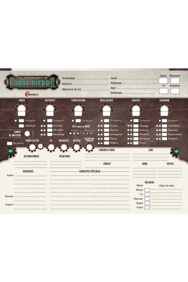 Dossier de personnages Chroniques de Forge Pierre